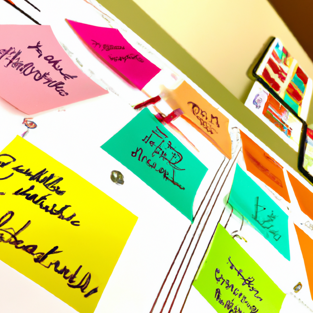 Studio collaboration with wireframes on whiteboard, sticky notes, color swatches and typography brainstorm